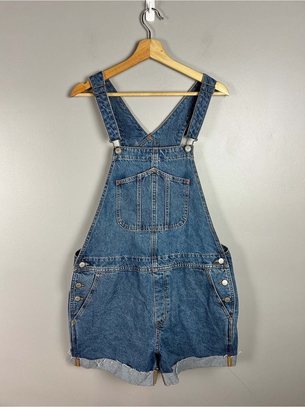 OLD NAVY Denim Overall Shorts Blue Size Large Relaxed Grunge Summer Boho